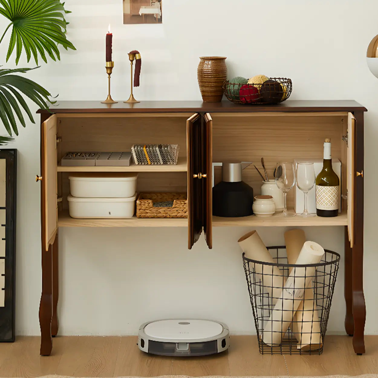 Brown Wood Rectangular Storage Console Table — Brown
