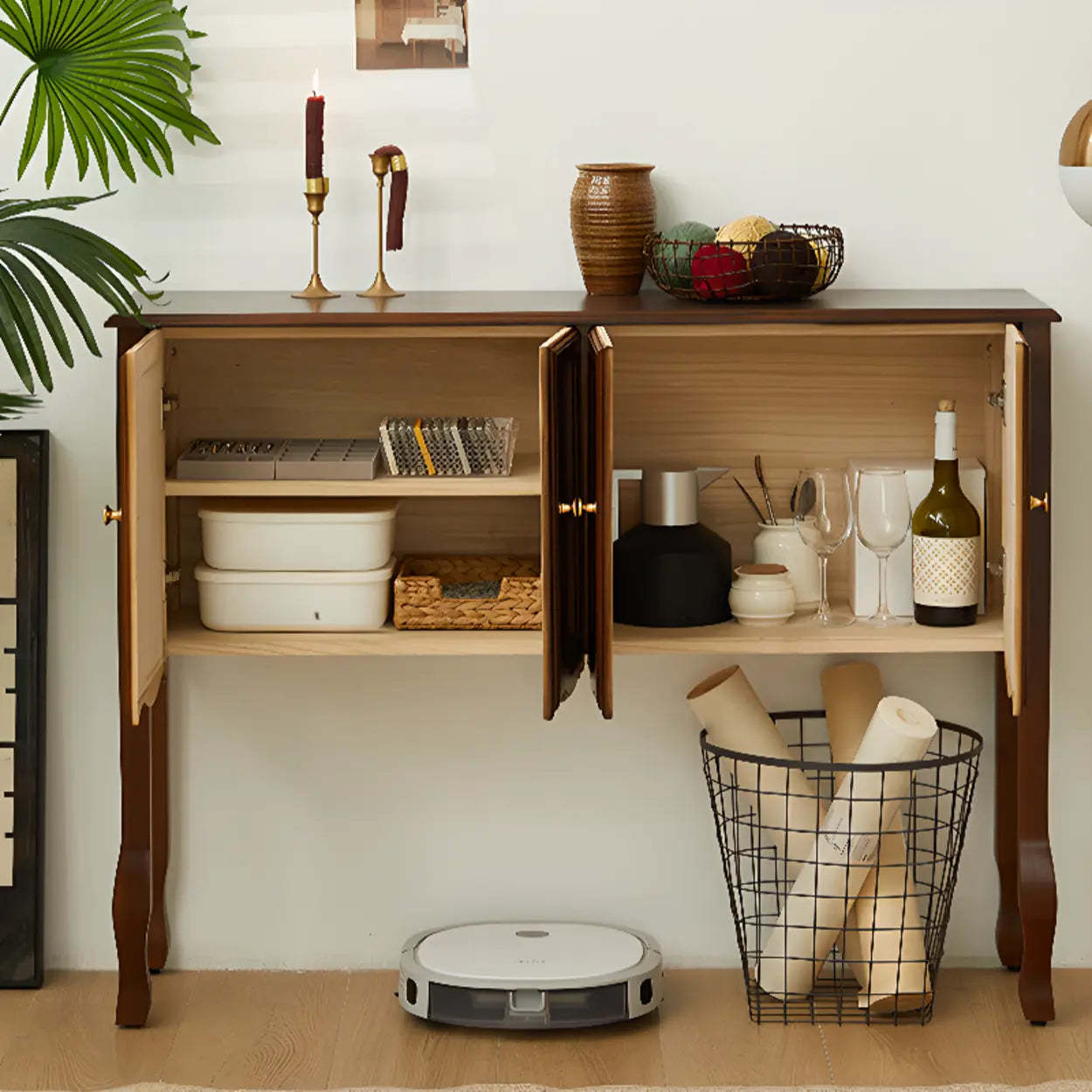 Brown Wood Rectangular Storage Console Table — Brown