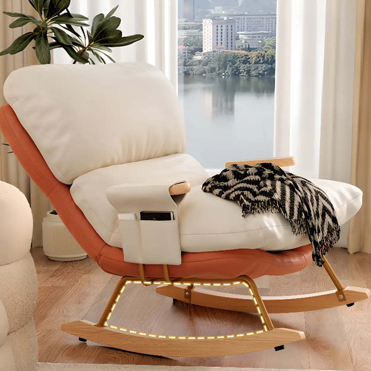 Stain-Resistant Recessed-Arm Rocking Chair — Orange/ White