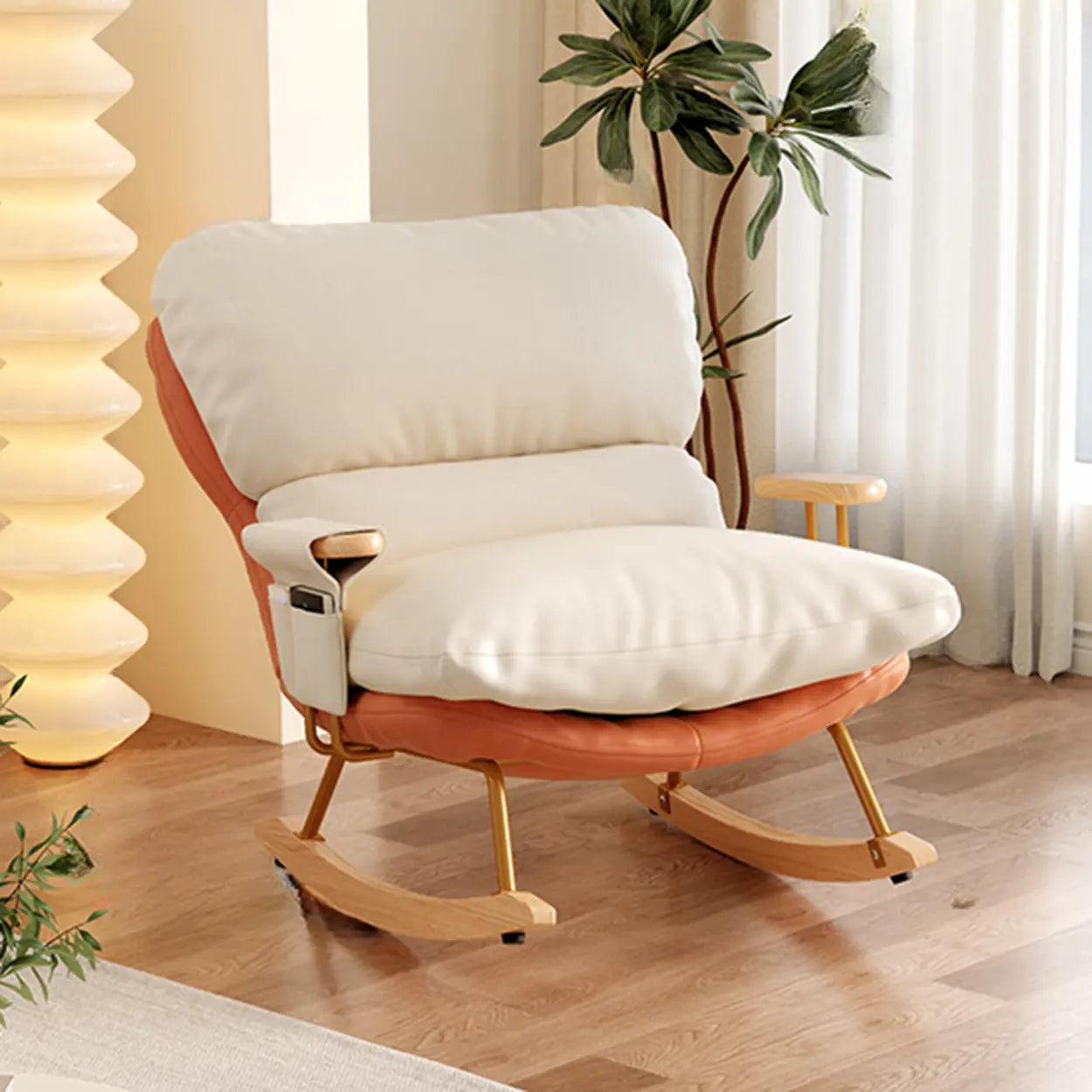 Stain-Resistant Recessed-Arm Rocking Chair — Orange/ White