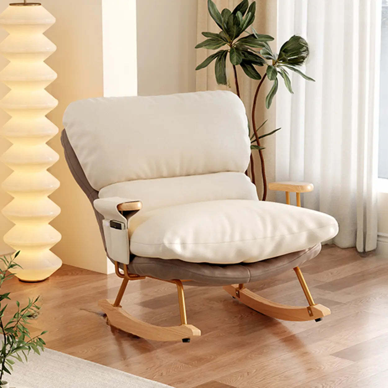Stain-Resistant Recessed-Arm Rocking Chair — Gray-White