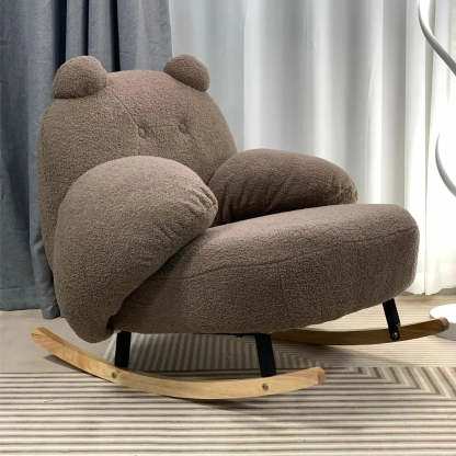 Stain Resistant Upholstered Round Arm Rocking Chair — Brown