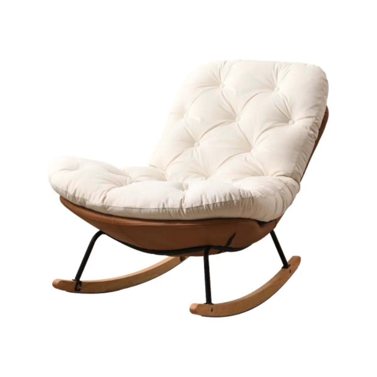 Stain Resistant Upholstered Tufted Wood Rocking Chair — Off-White-Orange
