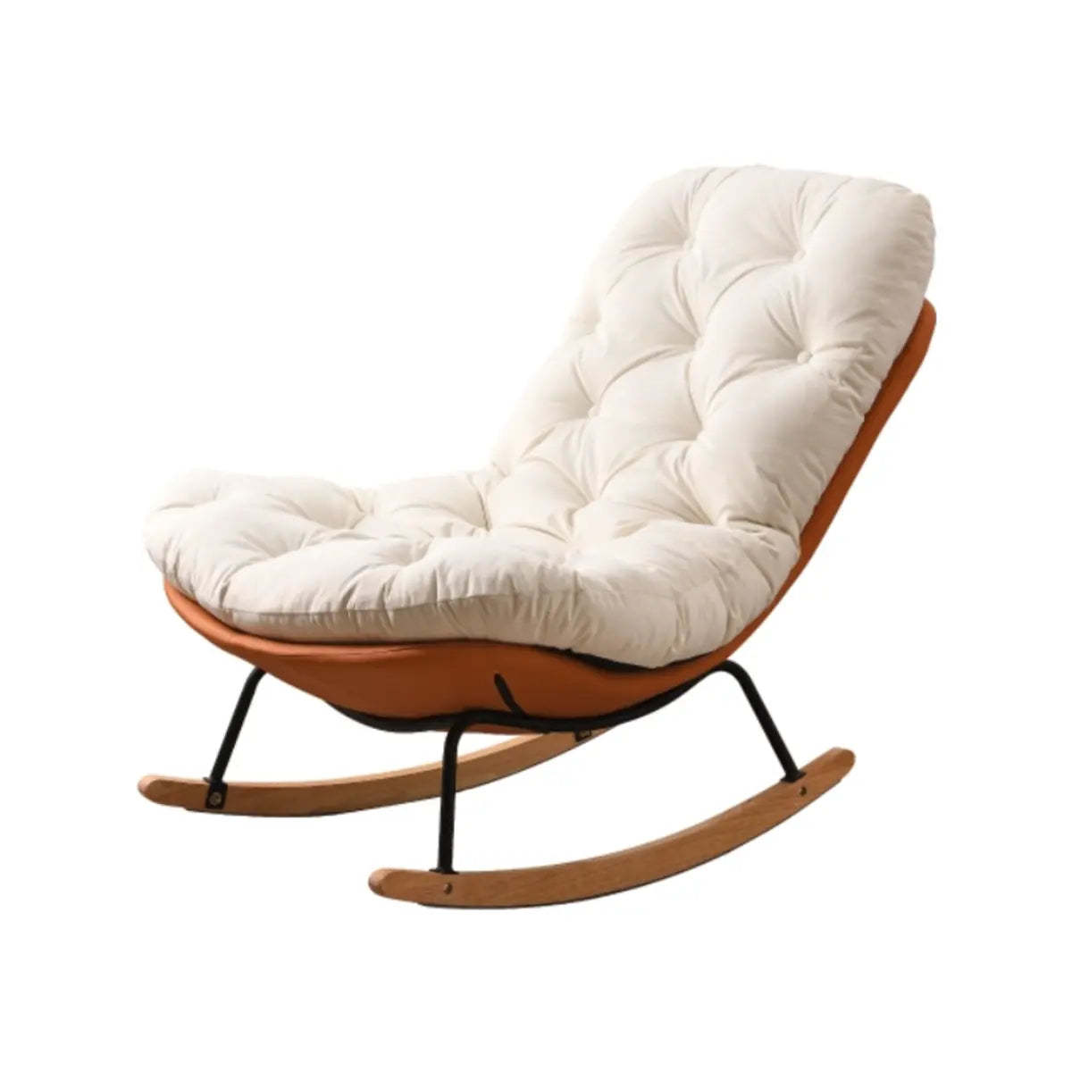 Stain Resistant Upholstered Tufted Wood Rocking Chair — Beige/ Coffee