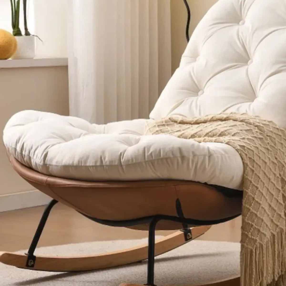 Stain Resistant Upholstered Tufted Wood Rocking Chair