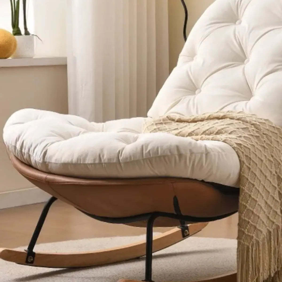 Stain Resistant Upholstered Tufted Wood Rocking Chair