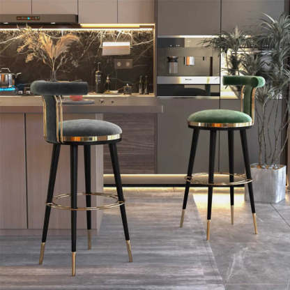 Stainless Steel Round Bar Stool with Curved Back — Gray