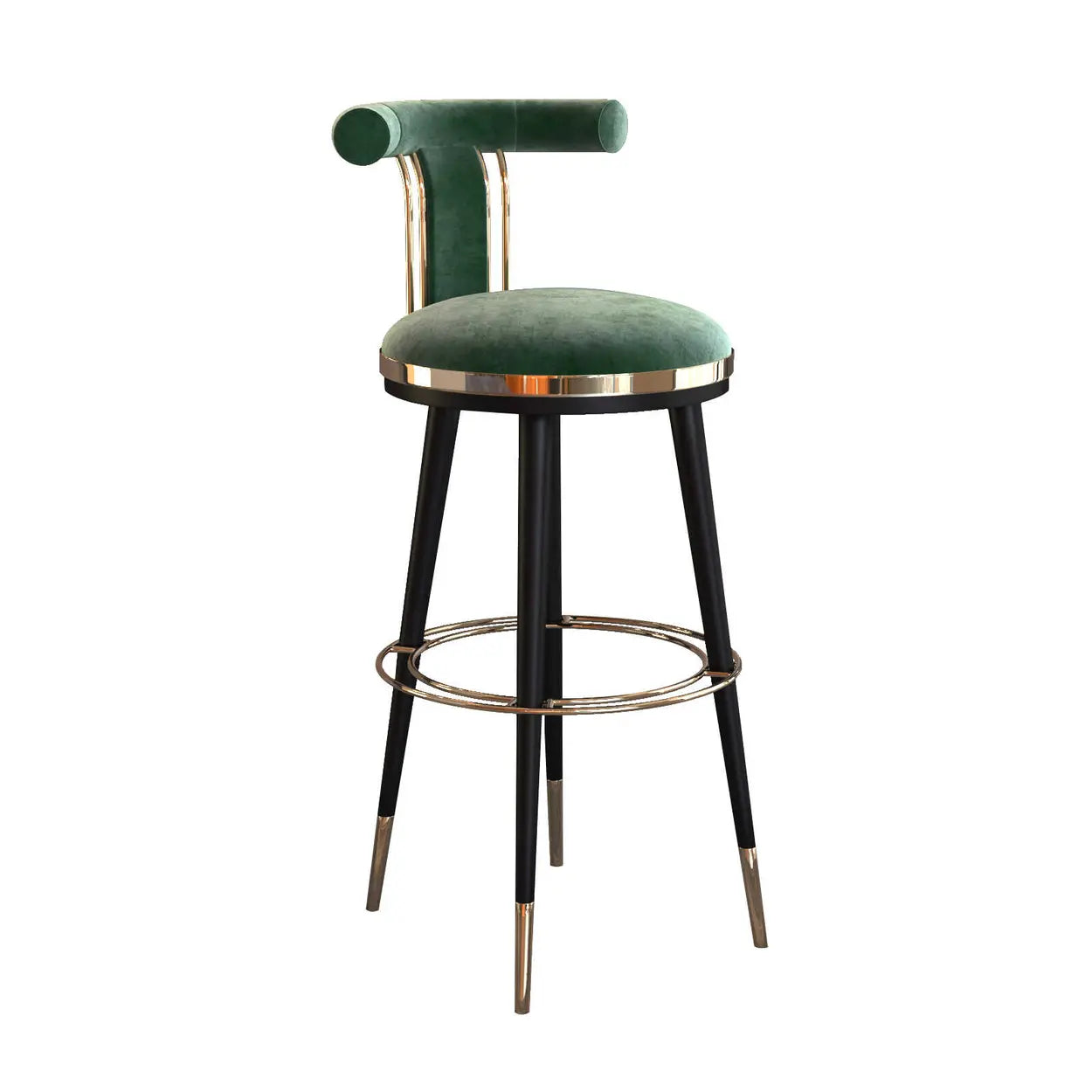 Stainless Steel Round Bar Stool with Curved Back — Green