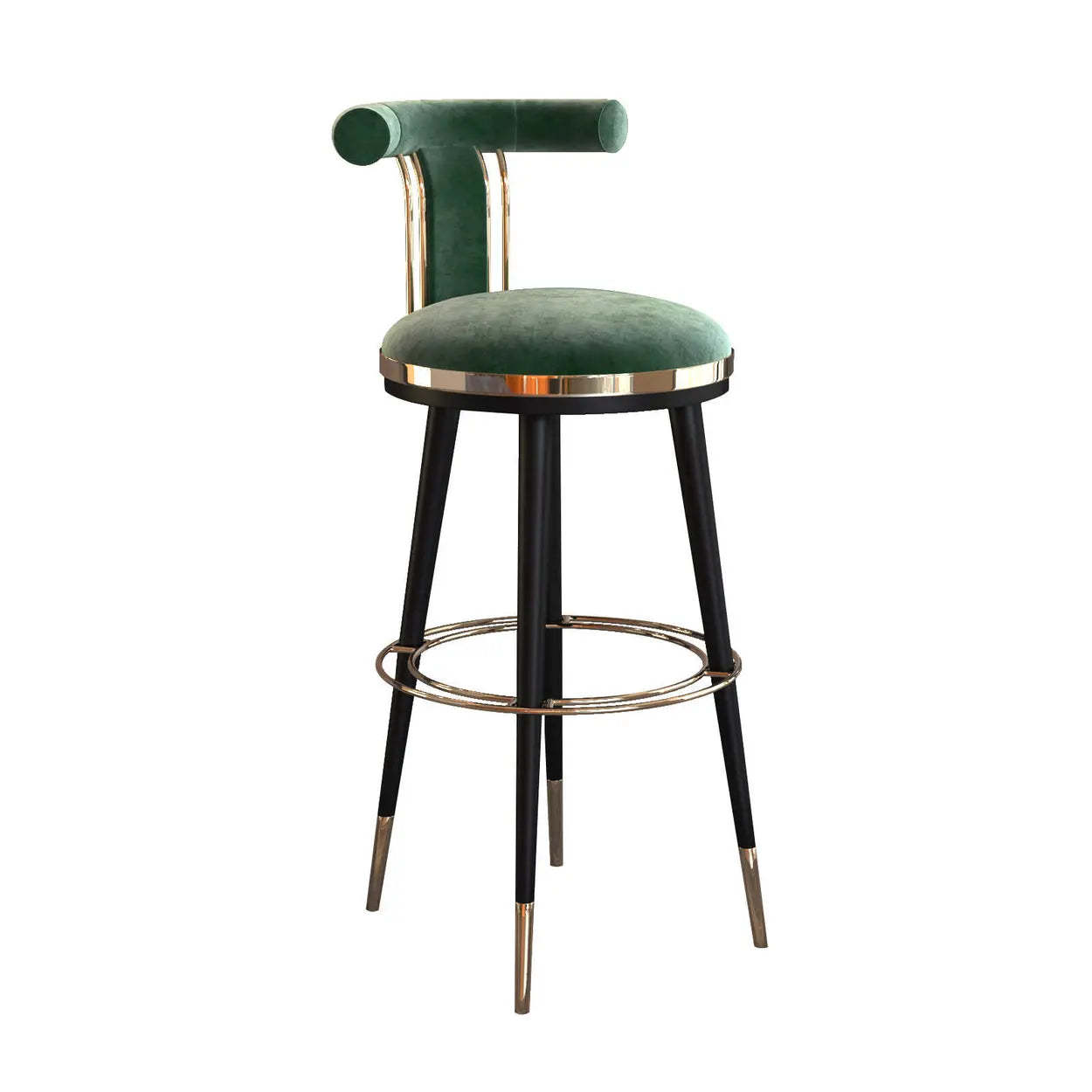Stainless Steel Round Bar Stool with Curved Back — Green
