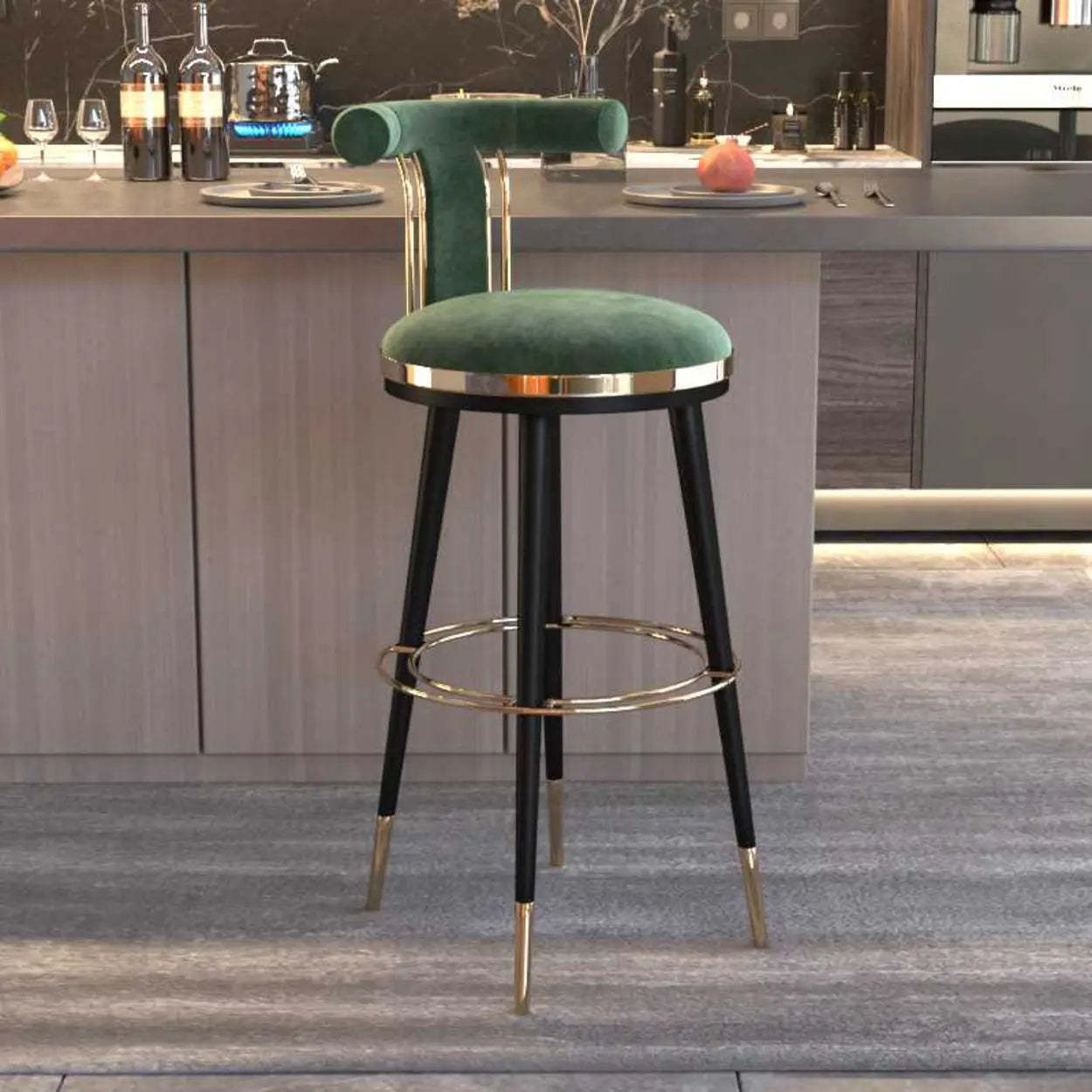Stainless Steel Round Bar Stool with Curved Back