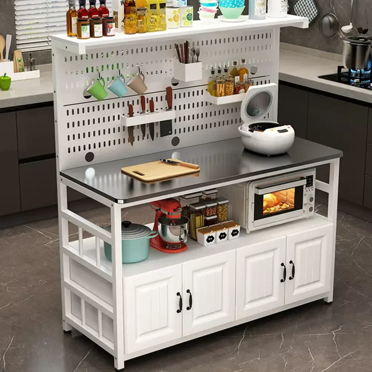 White Stainless Steel Kitchen Counter China Cabinet