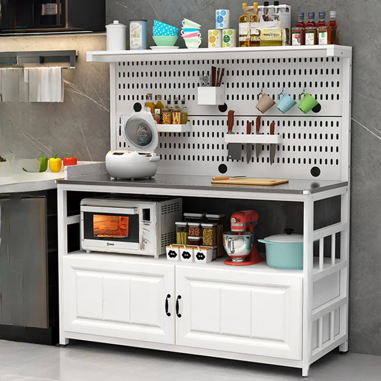 White Stainless Steel Kitchen Counter China Cabinet — Cabinet Not Included