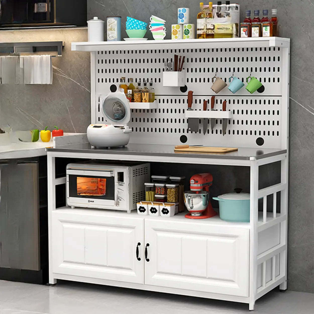 White Stainless Steel Kitchen Counter China Cabinet — Cabinet Not Included
