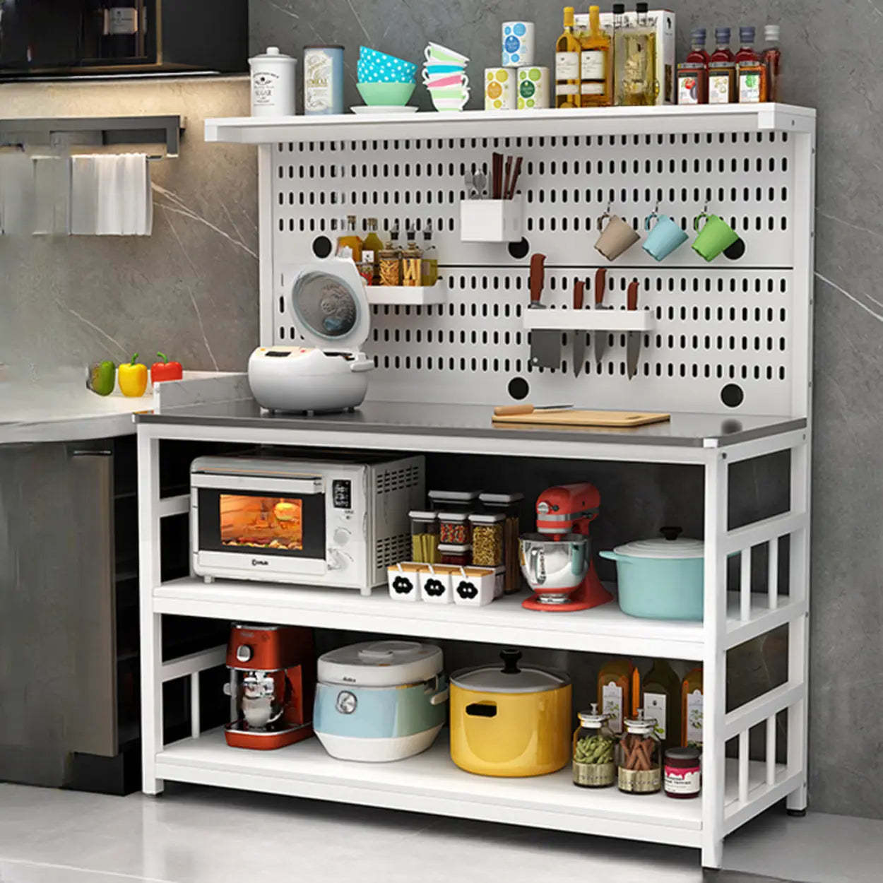 White Stainless Steel Kitchen Counter China Cabinet — Cabinet Not Included