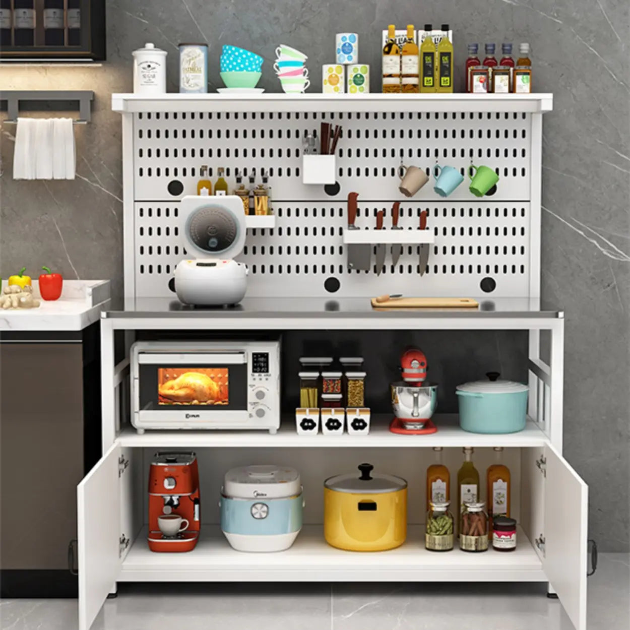 White Stainless Steel Kitchen Counter China Cabinet — 1