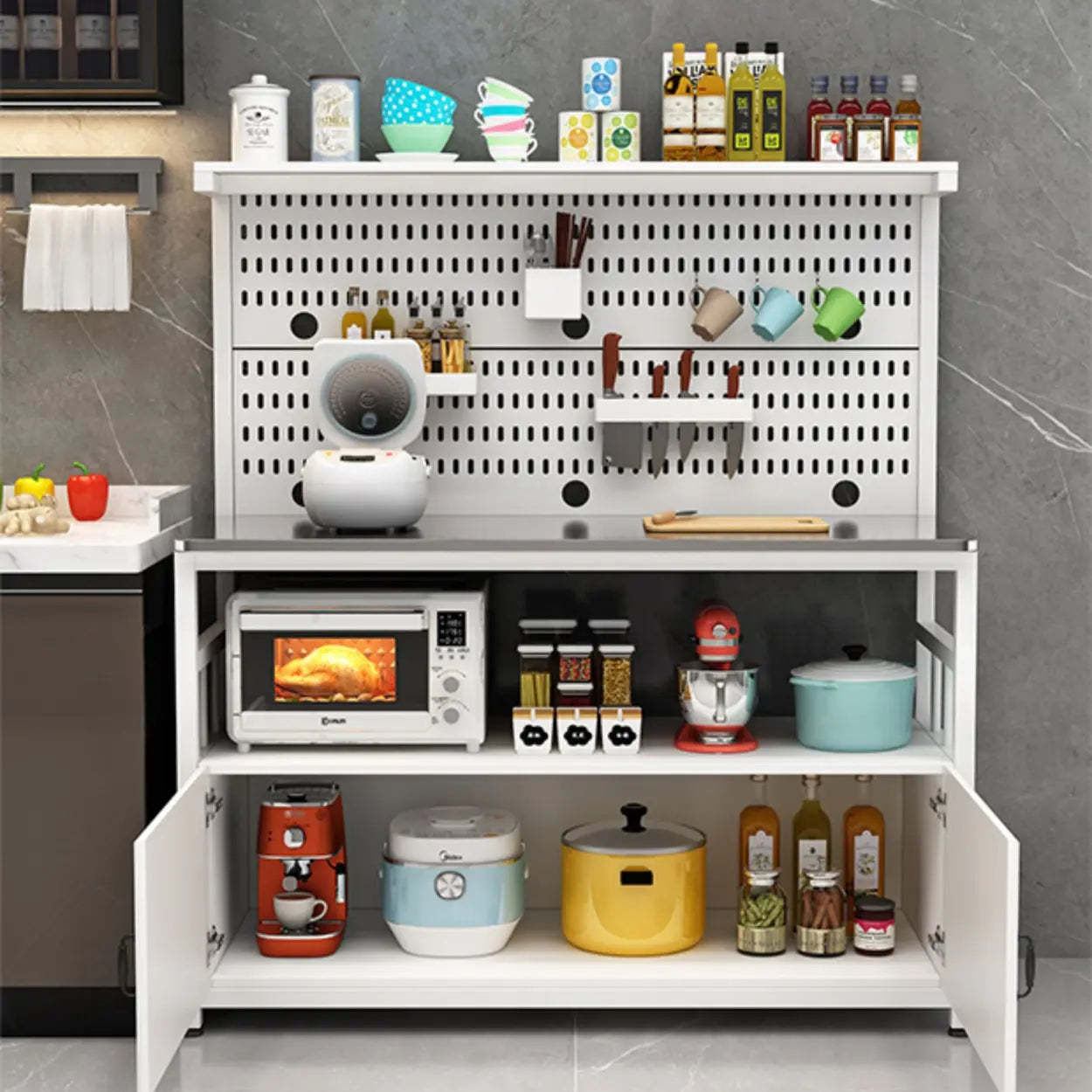 White Stainless Steel Kitchen Counter China Cabinet — 1