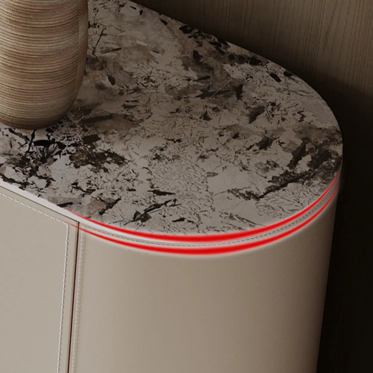Stainless Steel Oval Marble-Top Console Table — Dark Gray