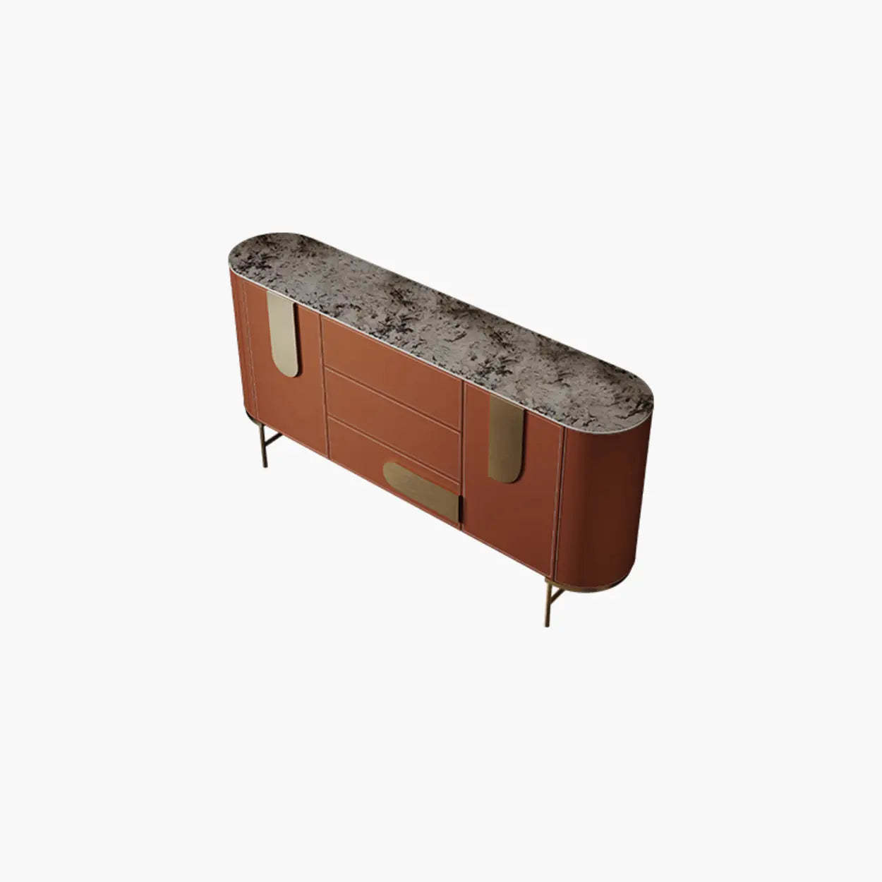 Stainless Steel Oval Marble-Top Console Table — Black