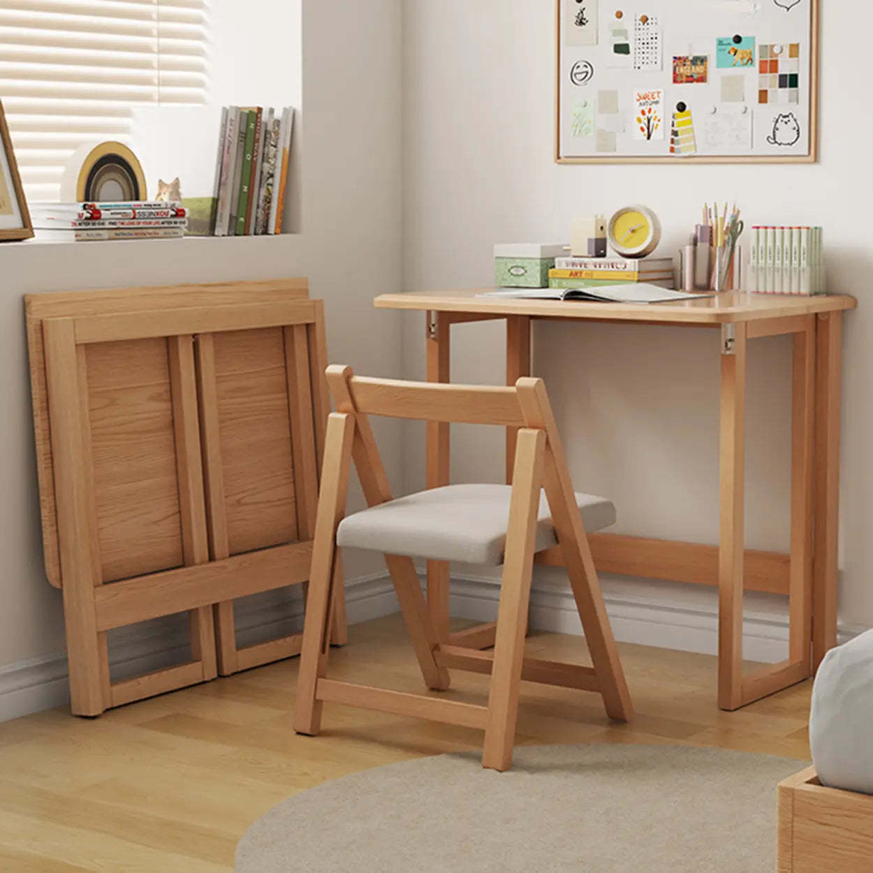 Foldable Rectangular Wood Computer Desk — White / Table Only