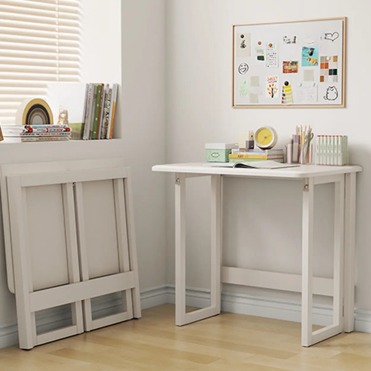Foldable Rectangular Wood Computer Desk — White / Table Only