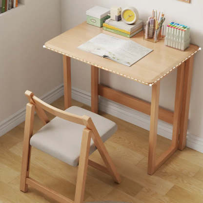 Foldable Rectangular Wood Computer Desk — Natural Finish / Table Only