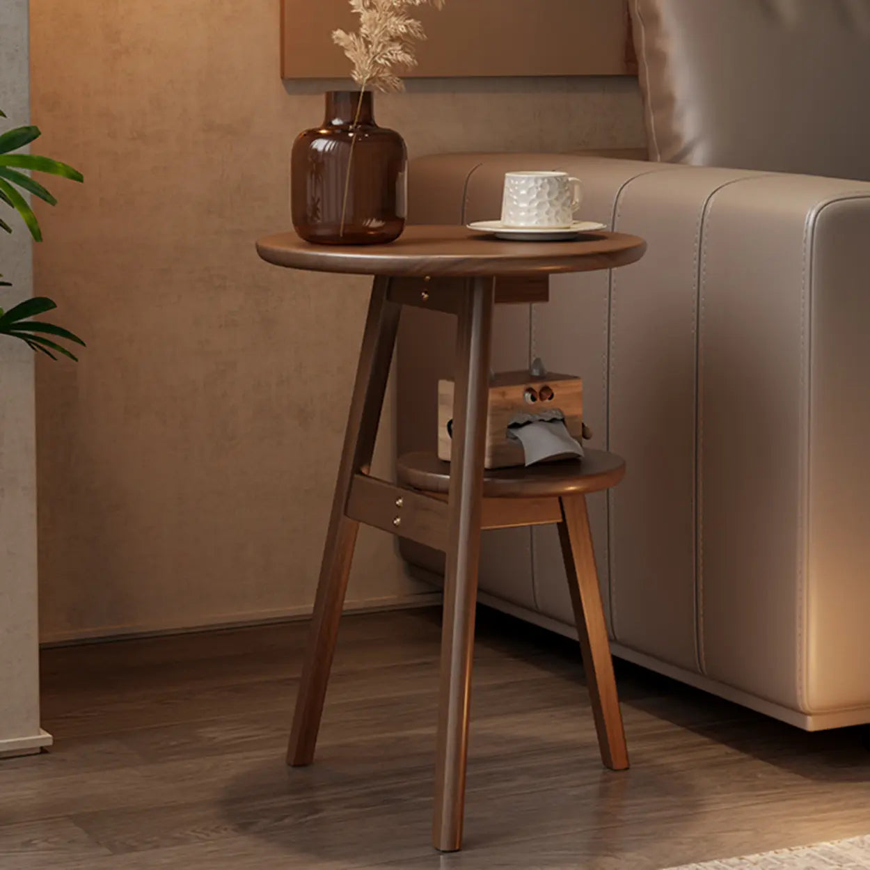Brown Tripod Wood Round Side Table