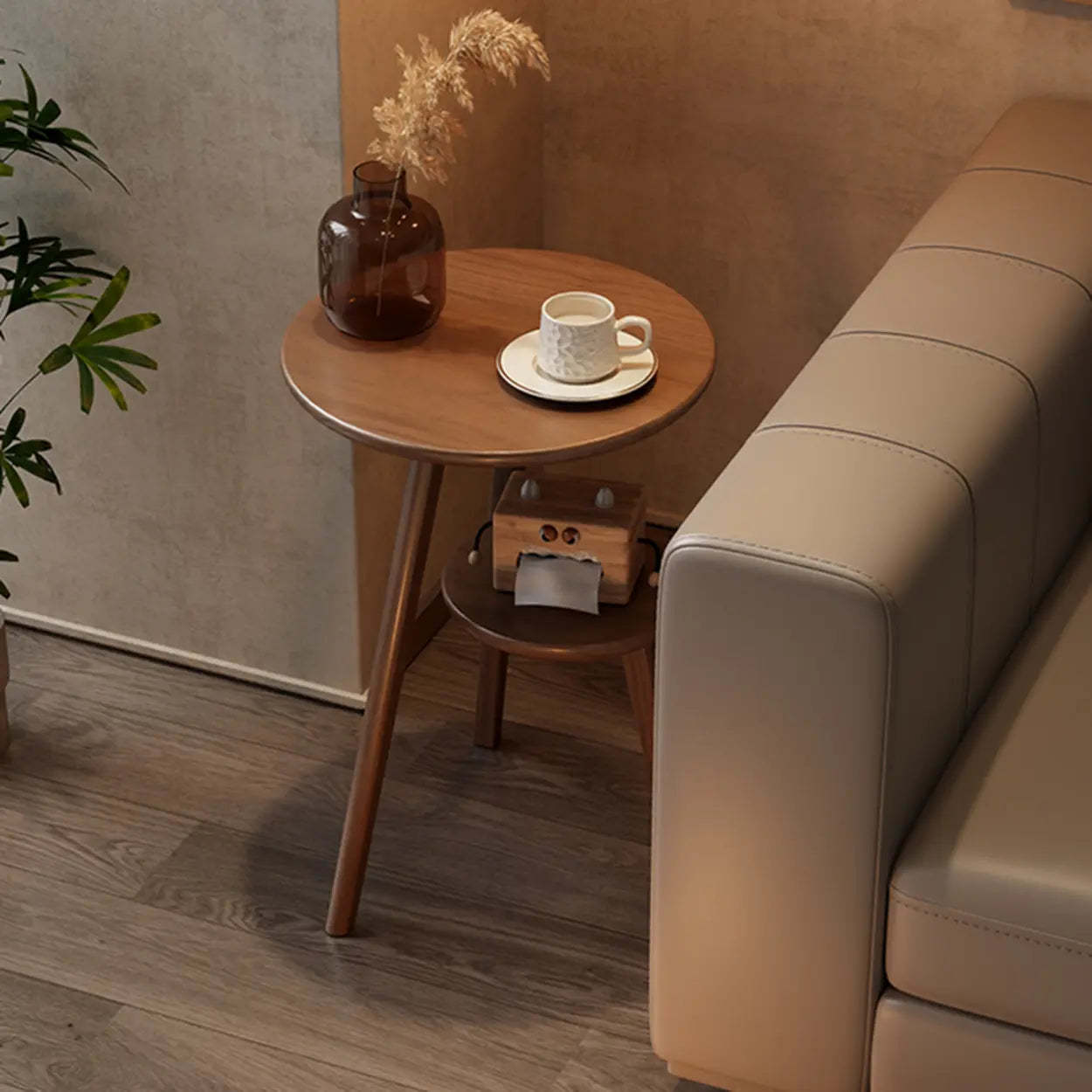 Brown Tripod Wood Round Side Table