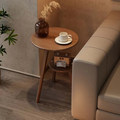 Brown Tripod Wood Round Side Table