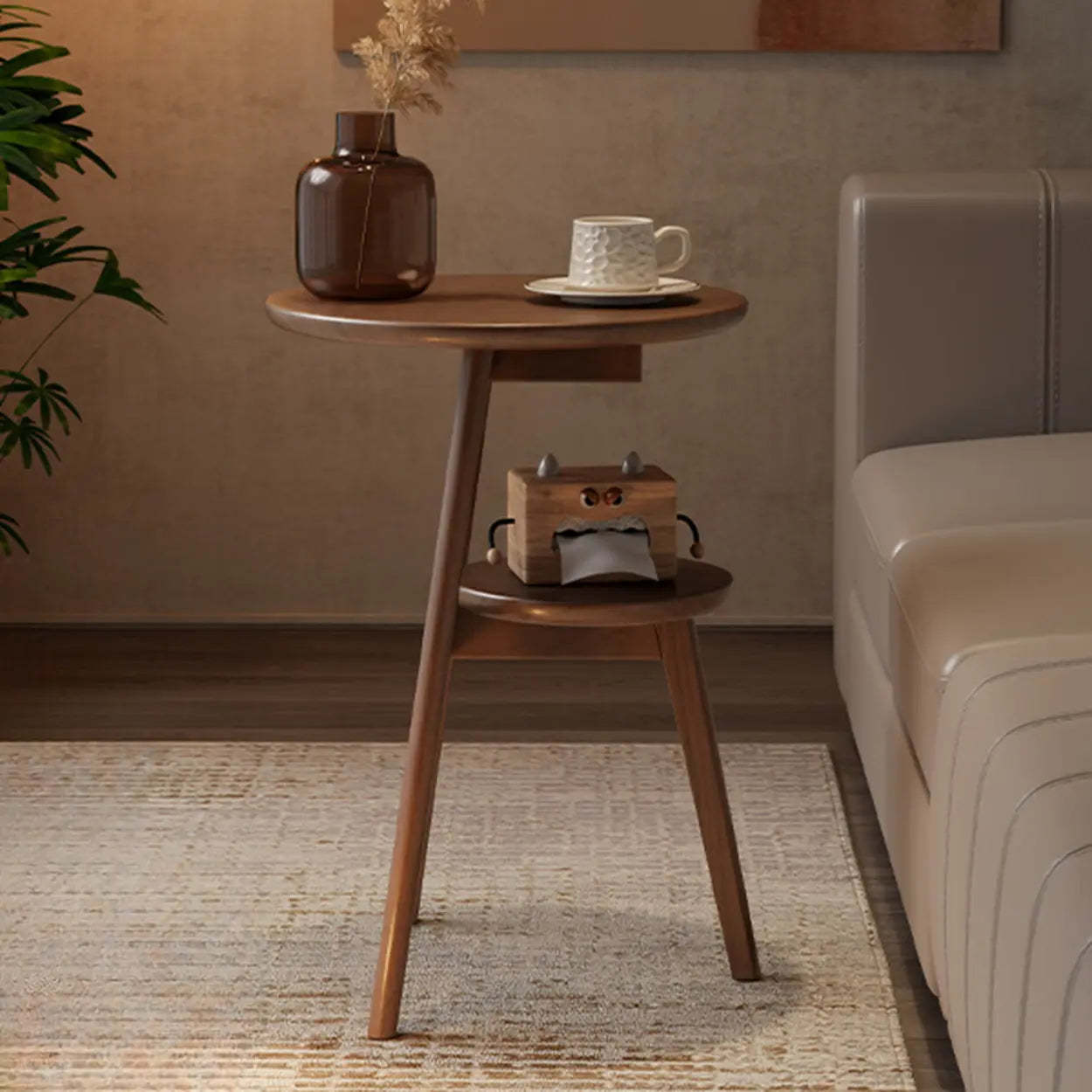 Brown Tripod Wood Round Side Table