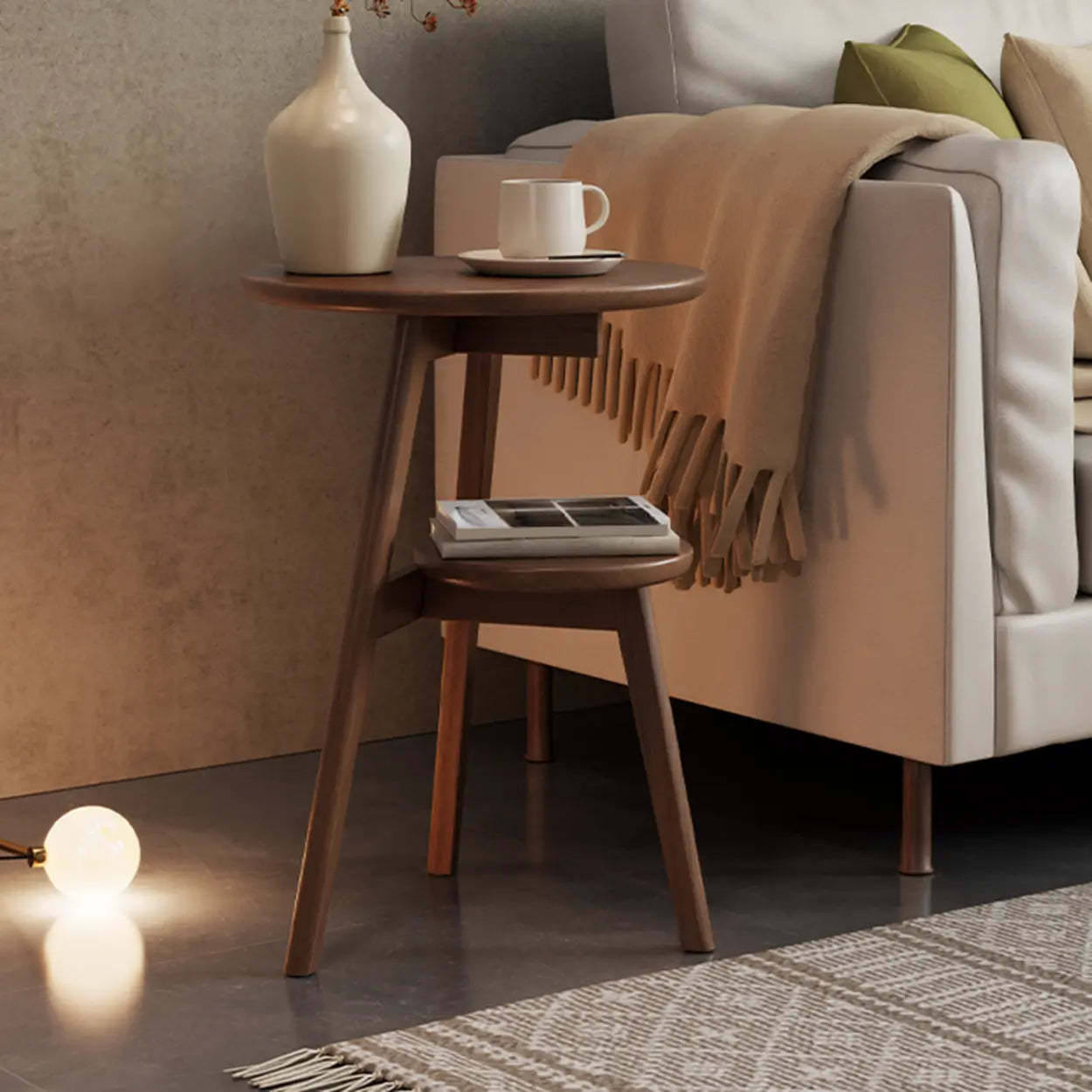 Brown Tripod Wood Round Side Table