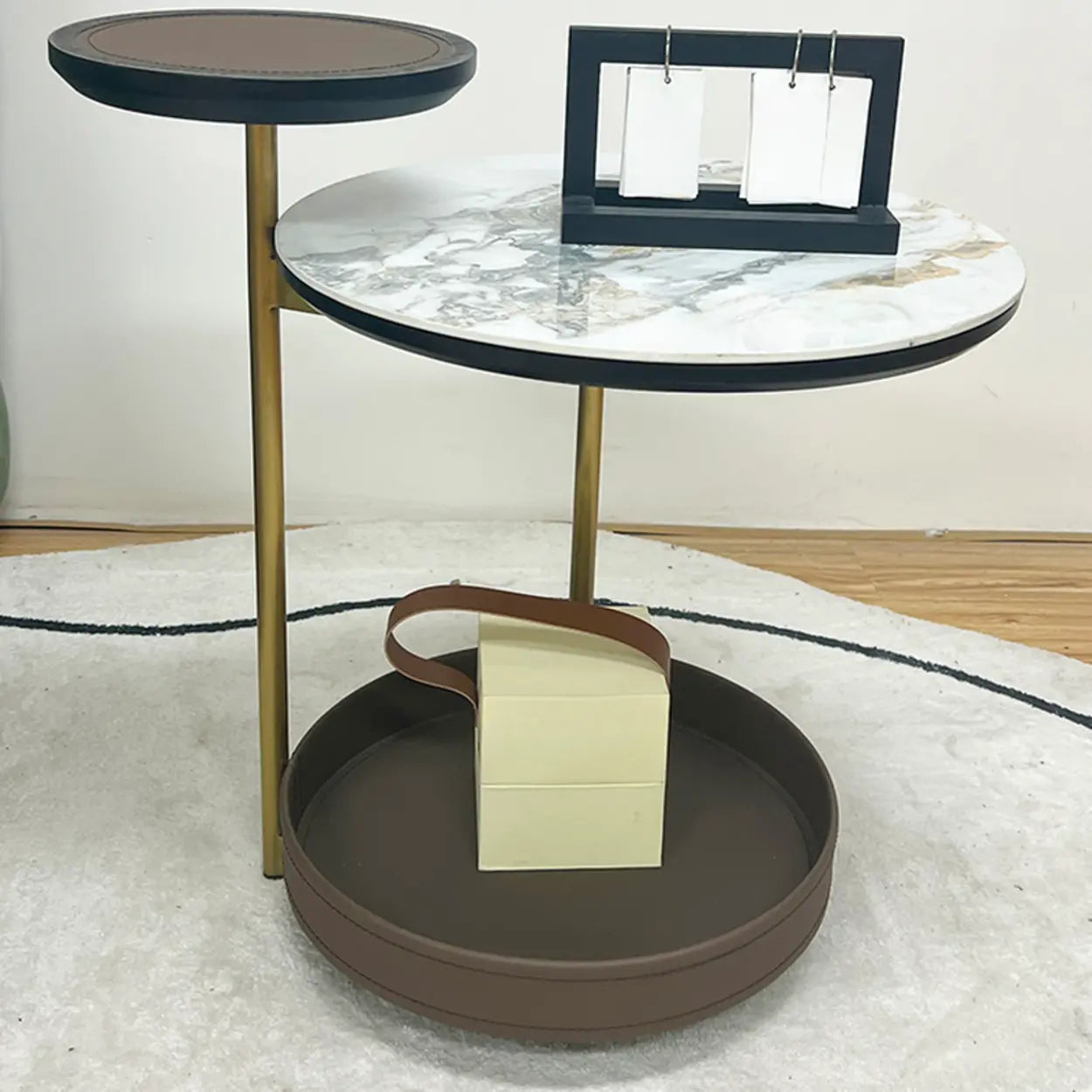 Gray Steel-Base Round Marble End Table