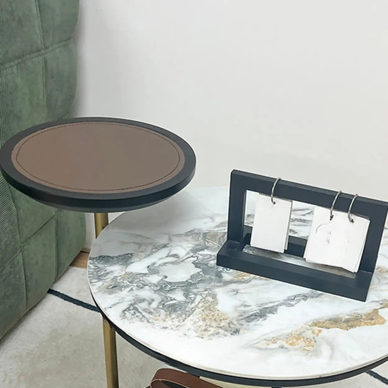 Gray Steel-Base Round Marble End Table