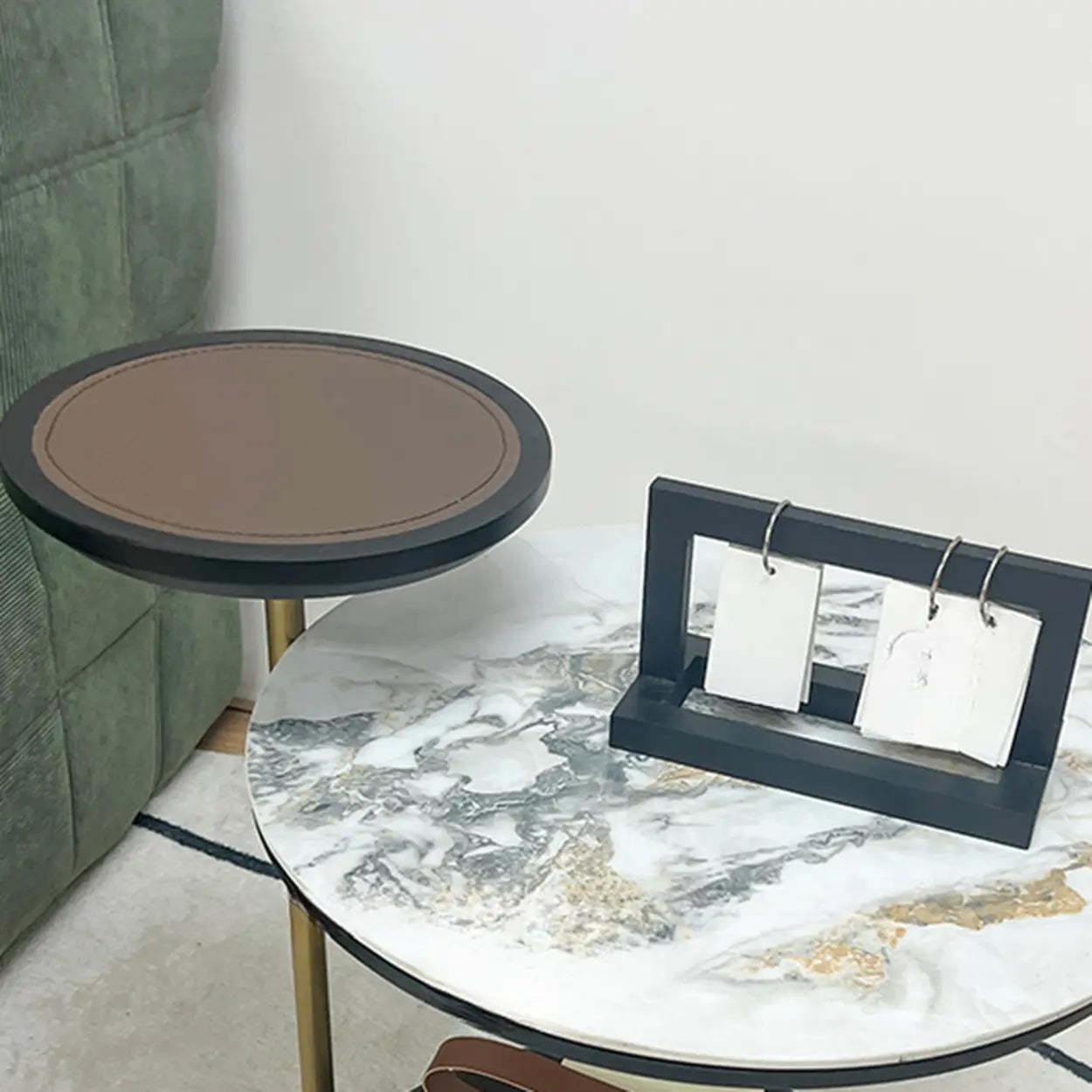 Gray Steel-Base Round Marble End Table