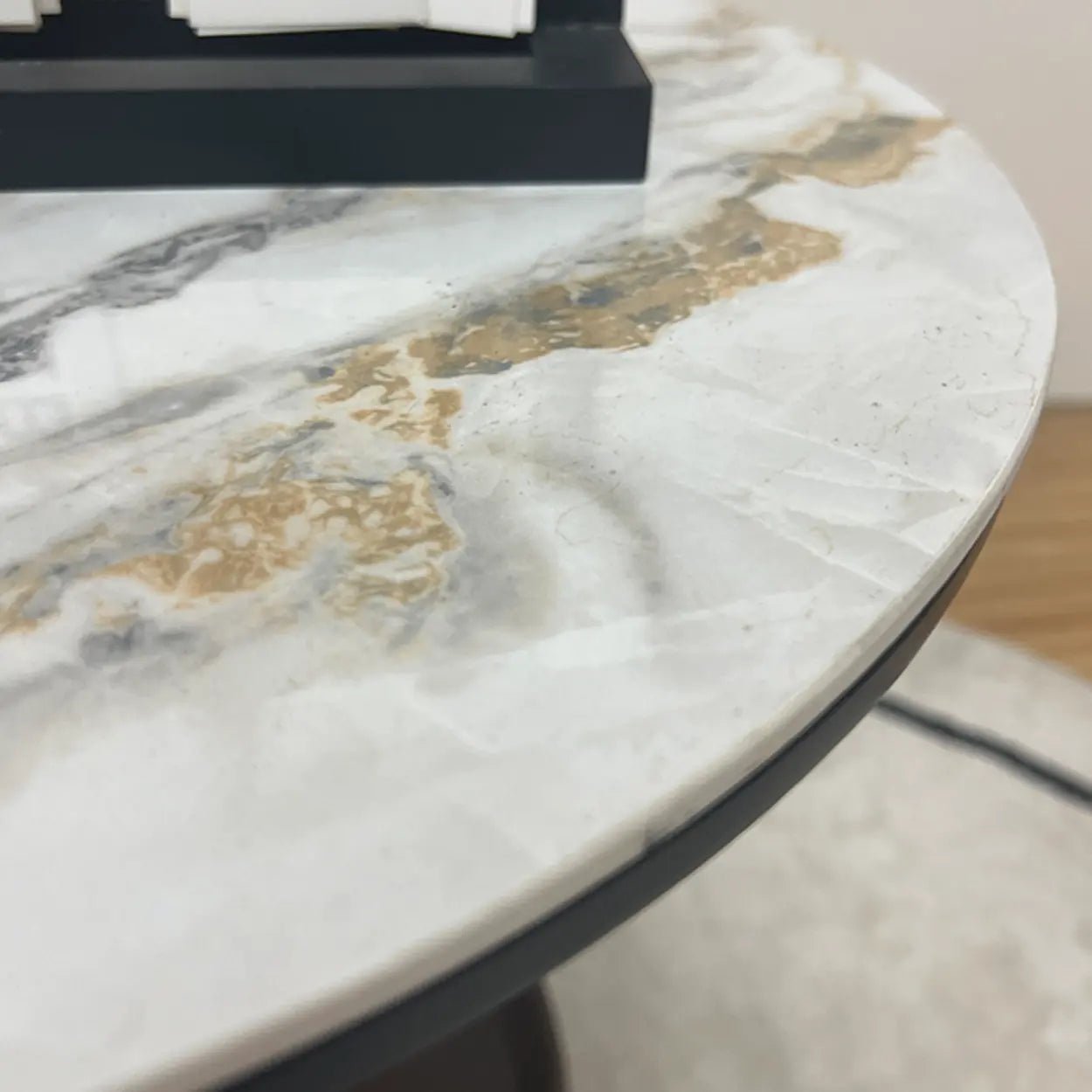 Gray Steel-Base Round Marble End Table — Orange