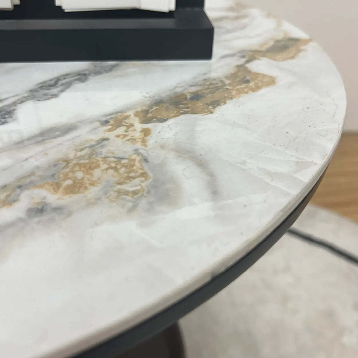 Gray Steel-Base Round Marble End Table — Orange