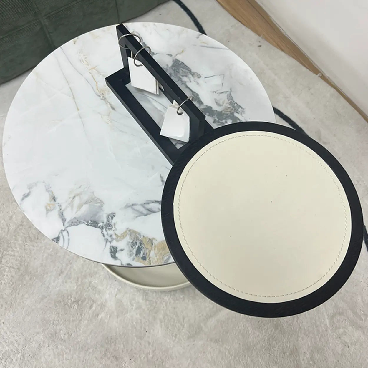 Gray Steel-Base Round Marble End Table