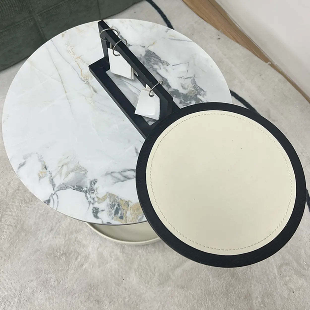 Gray Steel-Base Round Marble End Table