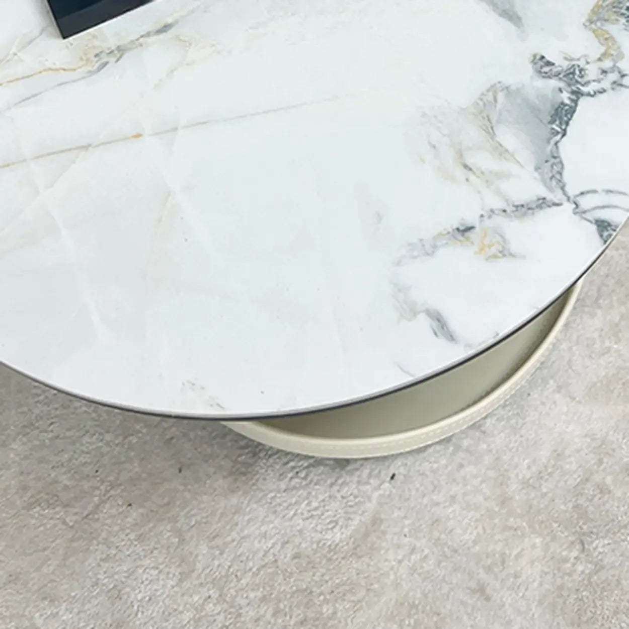 Gray Steel-Base Round Marble End Table