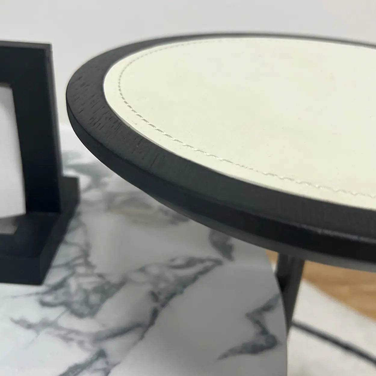 Gray Steel-Base Round Marble End Table