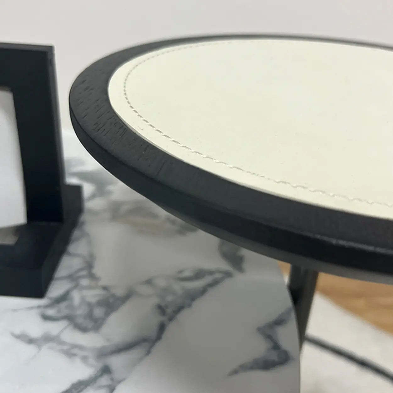 Gray Steel-Base Round Marble End Table