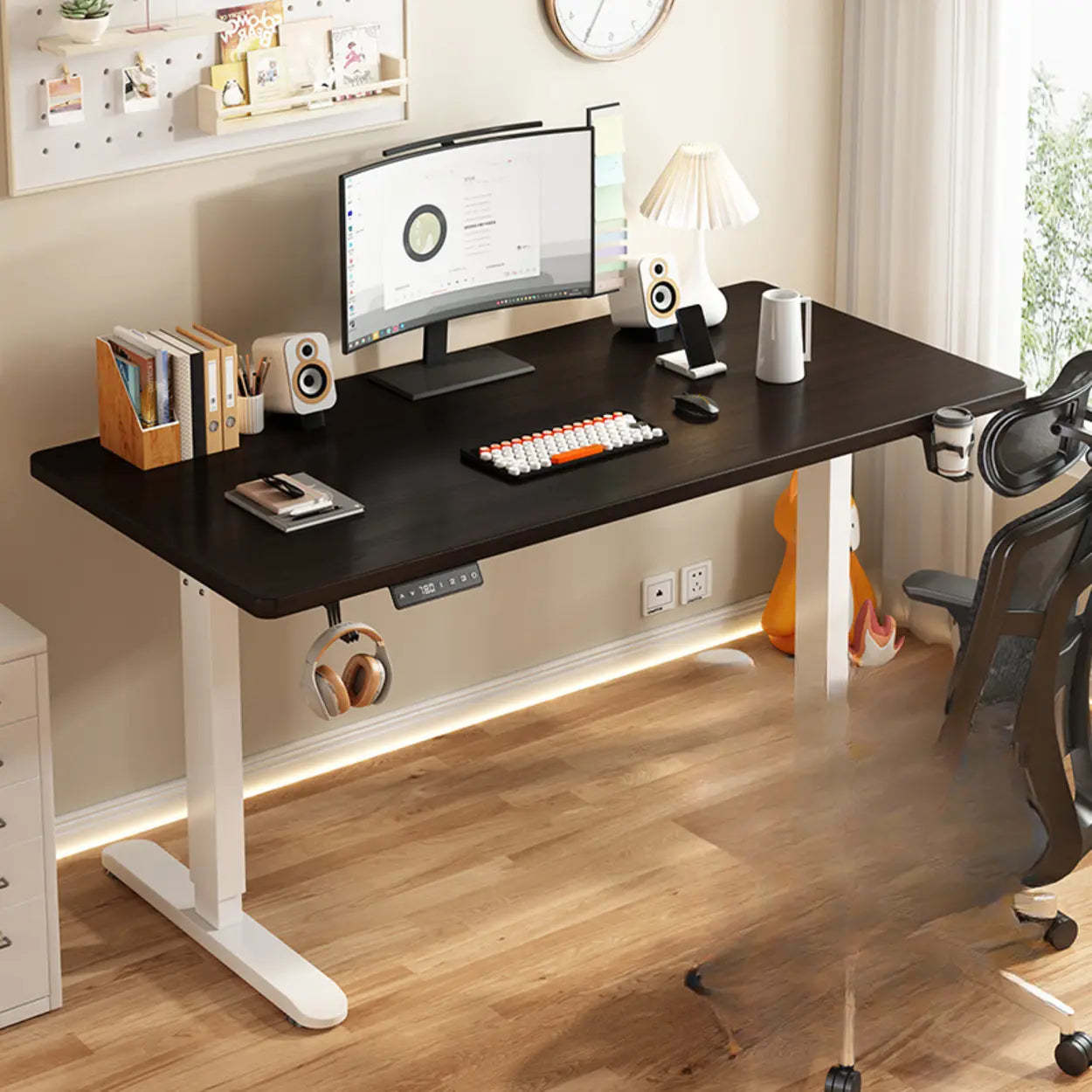 Height-Adjustable Wood Writing Desk — Yellow/ Black / Single Motor / Table Only