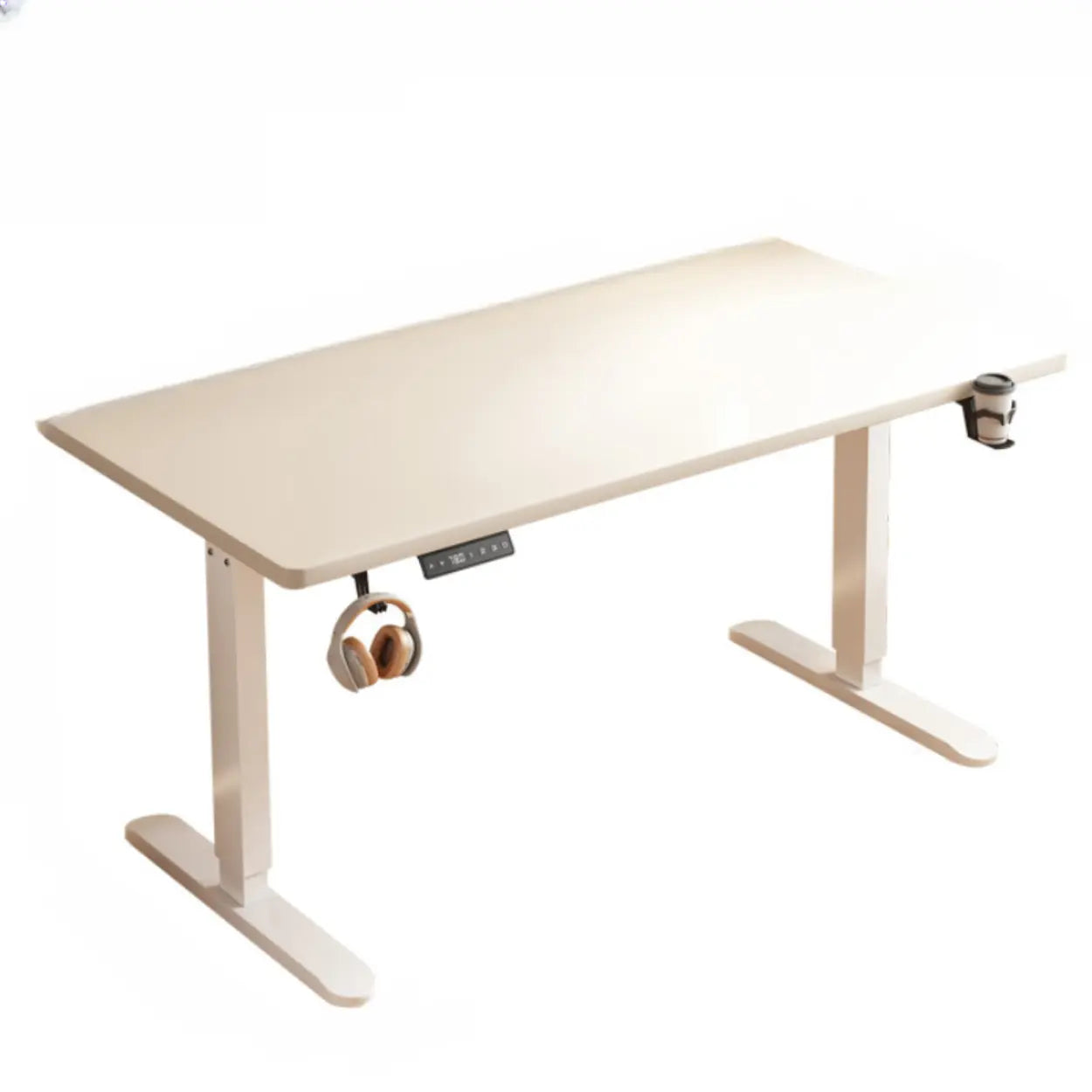 Height-Adjustable Wood Writing Desk — White-White / Single Motor / Table Only