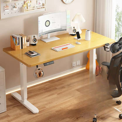 Height-Adjustable Wood Writing Desk — White-Black / Dual Motors & Three-Section Legs / Table Only
