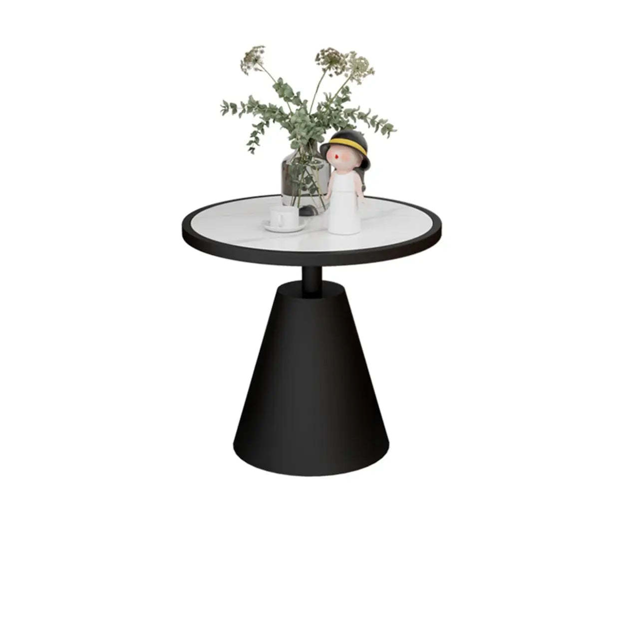 Modern chairside pedestal gray coffee tables — 29.5" H x 23.6" Dia x 23.5" L / White / Black