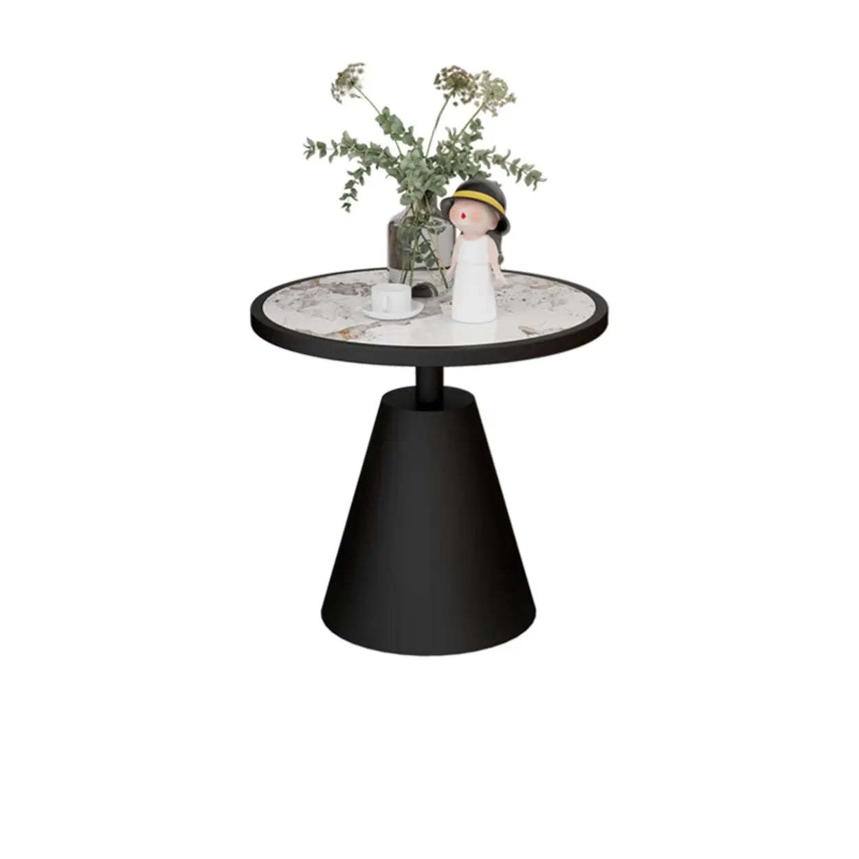 Standard Pedestal Sintered Stone Chairside Table — Beige / White