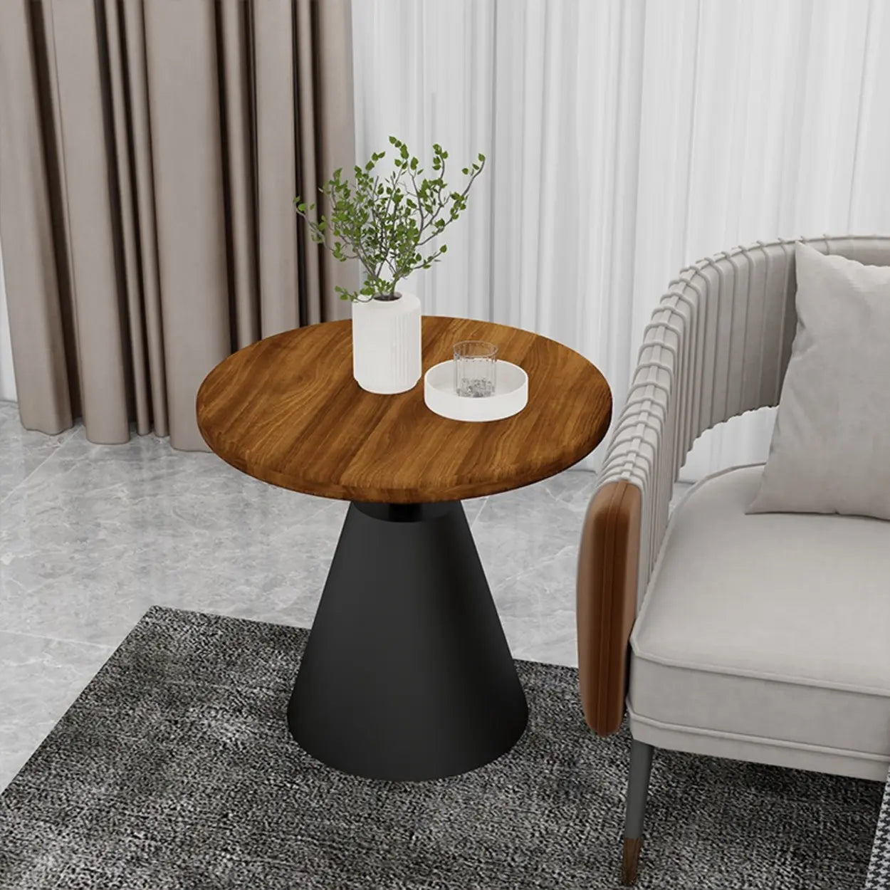 Standard Pedestal Sintered Stone Chairside Table — Beige / Pandora