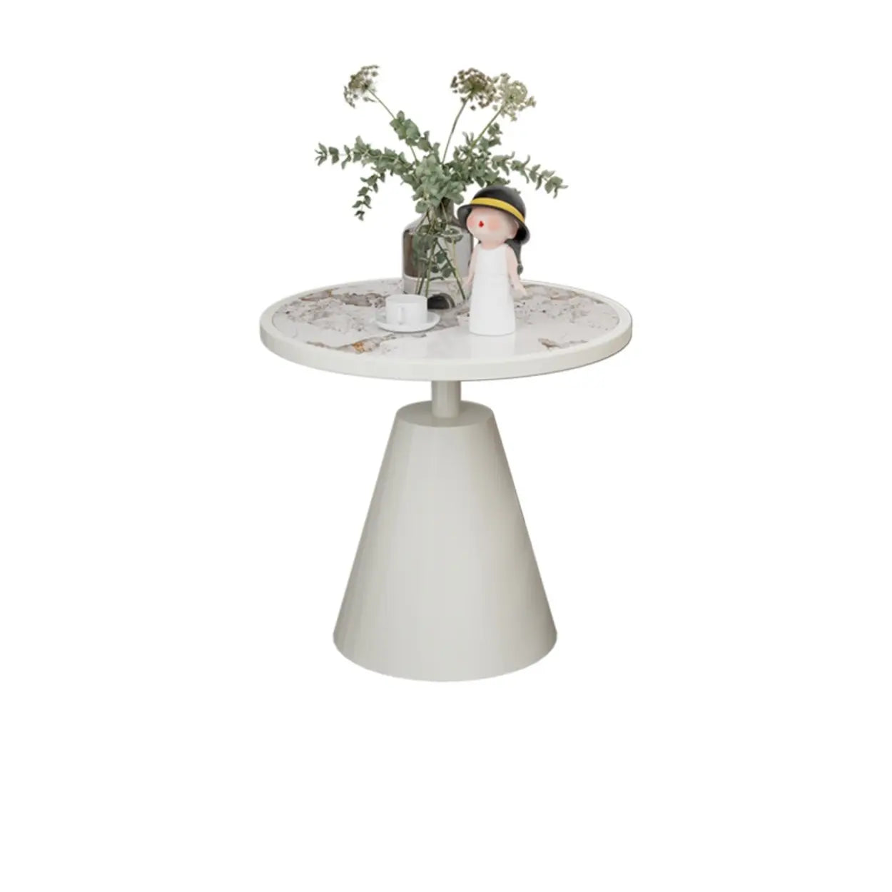 Standard Pedestal Sintered Stone Chairside Table — Beige / Walnut