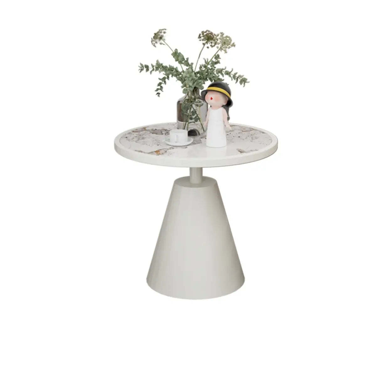 Modern standard pedestal gray stone coffee tables, Lighom — 29.5" H x 23.6" Dia x 23.5" L / Pandora Gray / Beige