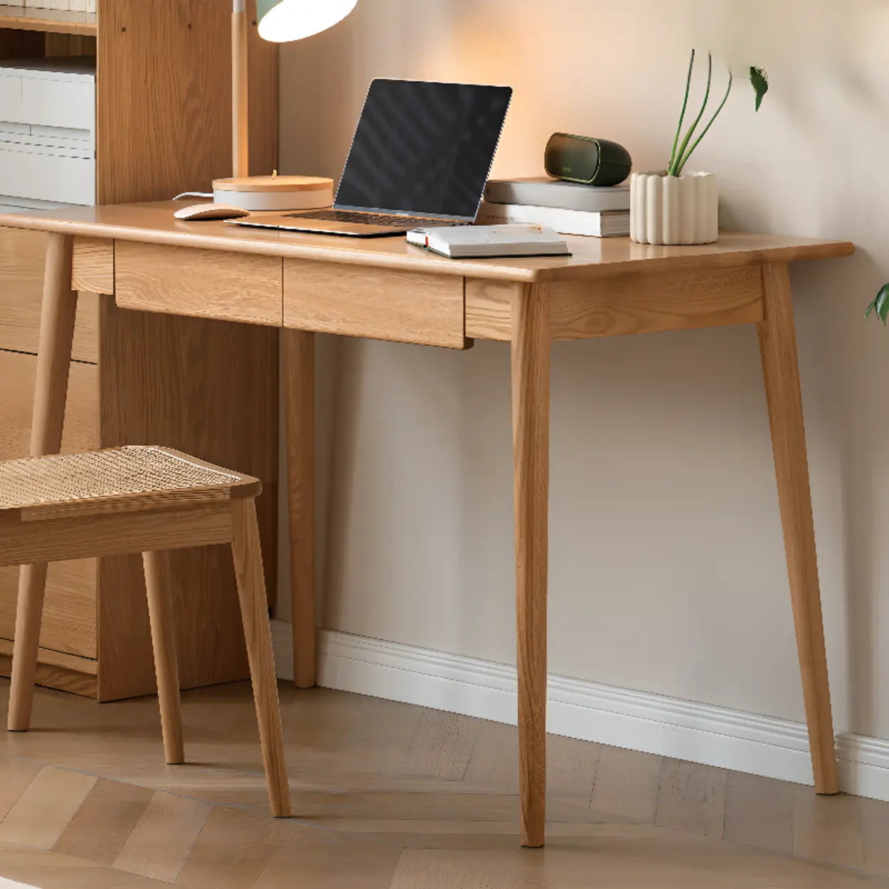 Wood Computer Desk with Drawers — Nut-Brown / Table Only