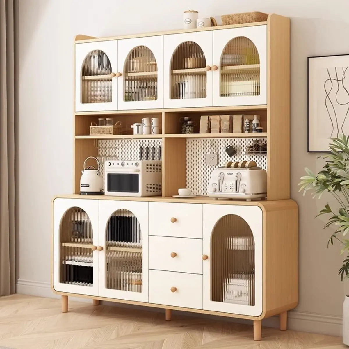 Arched Door Cream Glazed Open Buffet — Cream